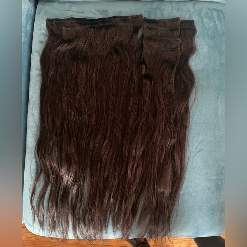 Remy, Brazilian hair extensions dark brown 20”
